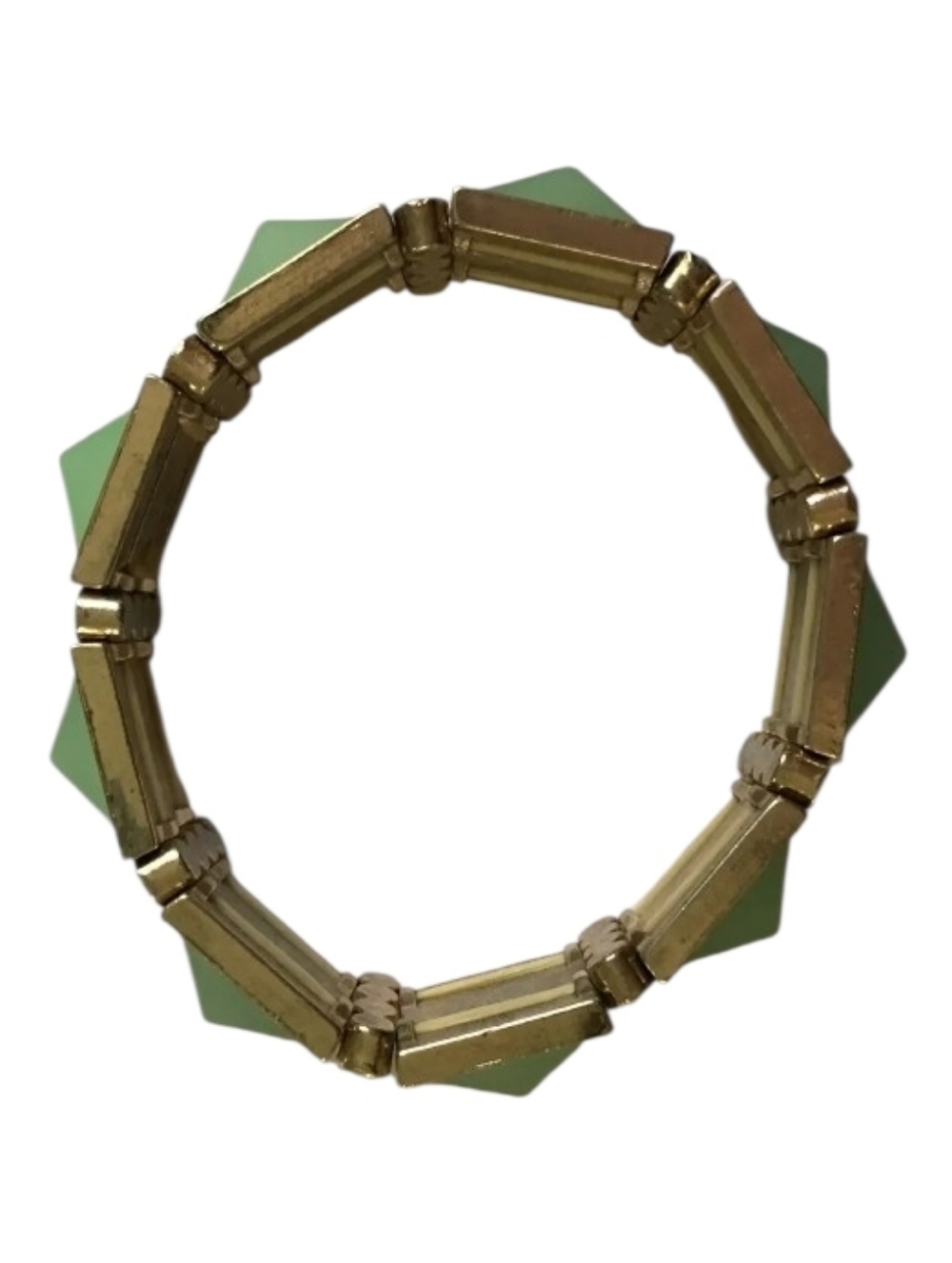 Vintage Green Lucite Pyramid Faux Pearl Stretch Bracelet - Picture 2 of 8